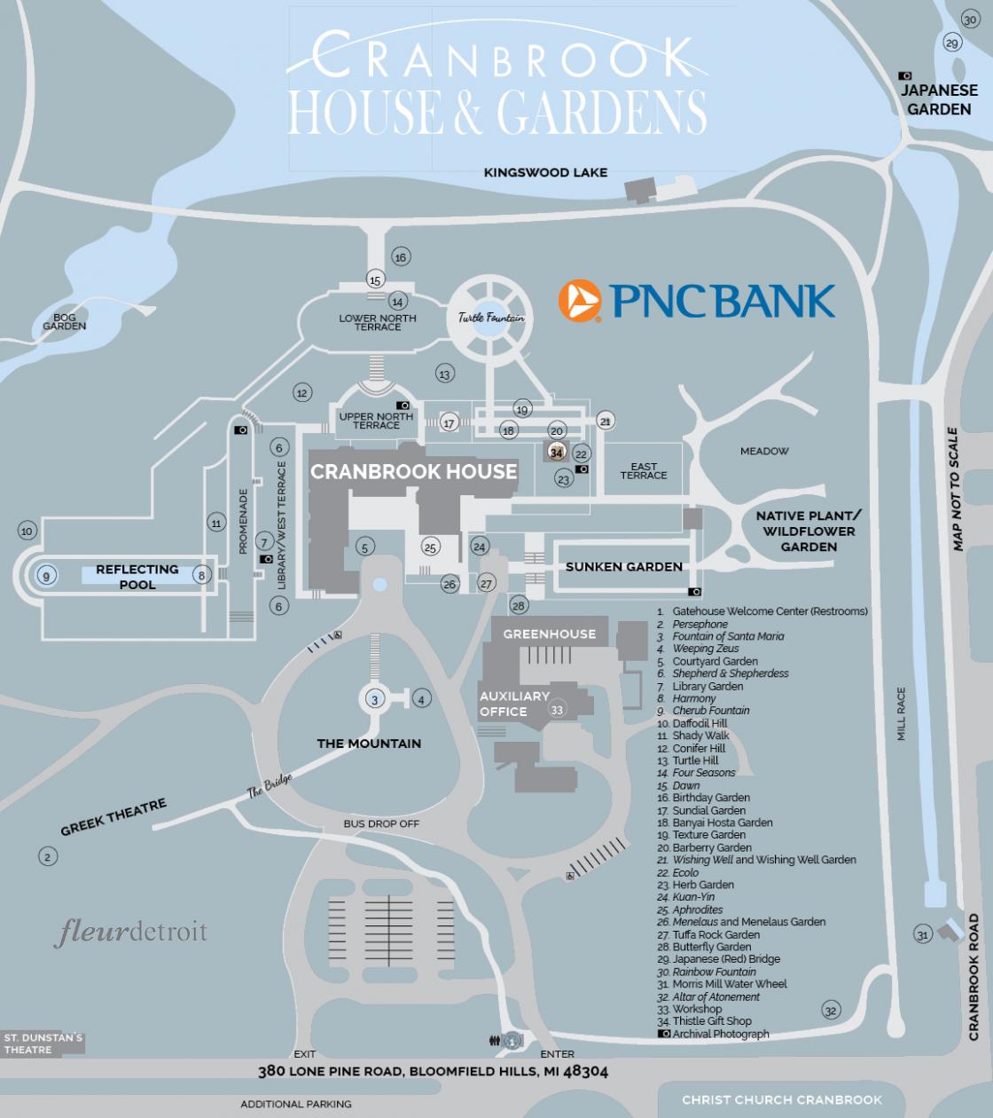 Image of the Cranbrook House & Gardens estate map.