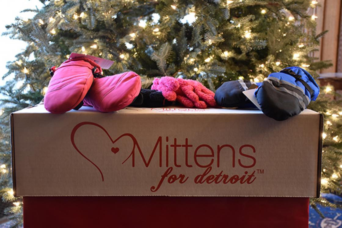 Photograph of a Mittens for Detroit collection box.