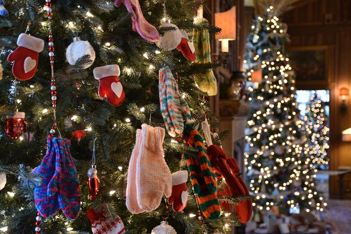 Photograph of a holiday tree in the Cranbrook House Library.