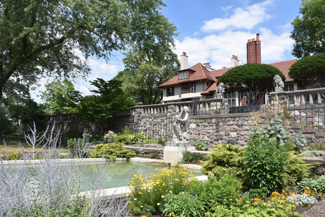 Reflecting Pool and Harmony at Cranbrook House & Gardens. Photograph taken summer 2018 by Eric Franchy.