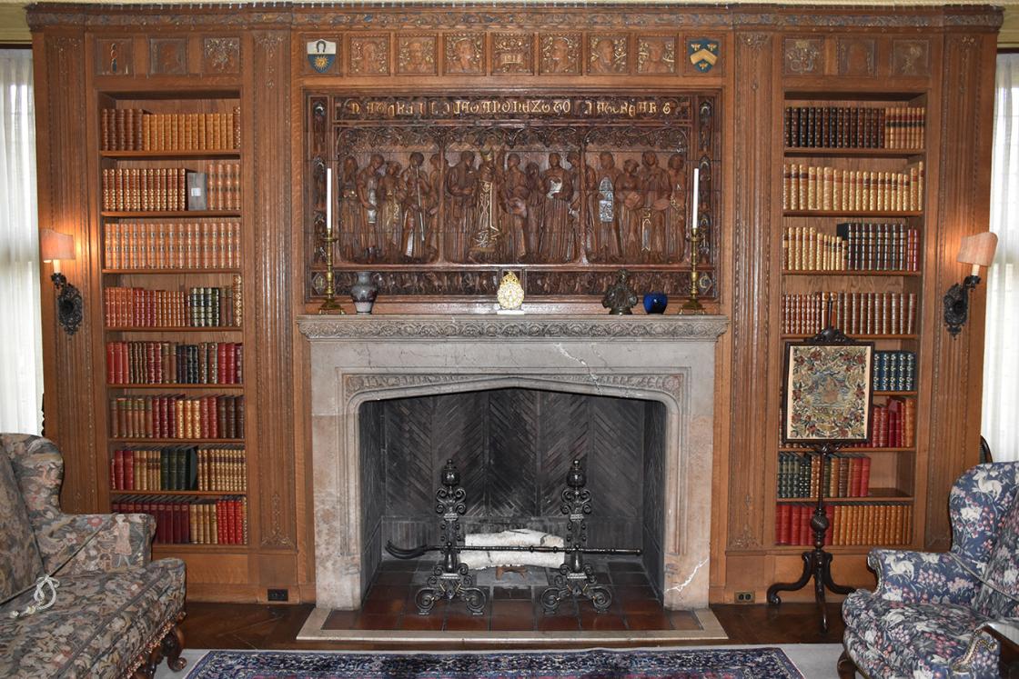 Photograph of the Cranbrook House Library overmantel. 