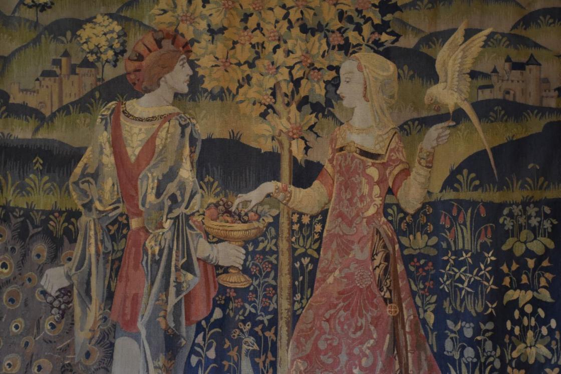 Photograph of a tapestry in the Cranbrook House Living Room.