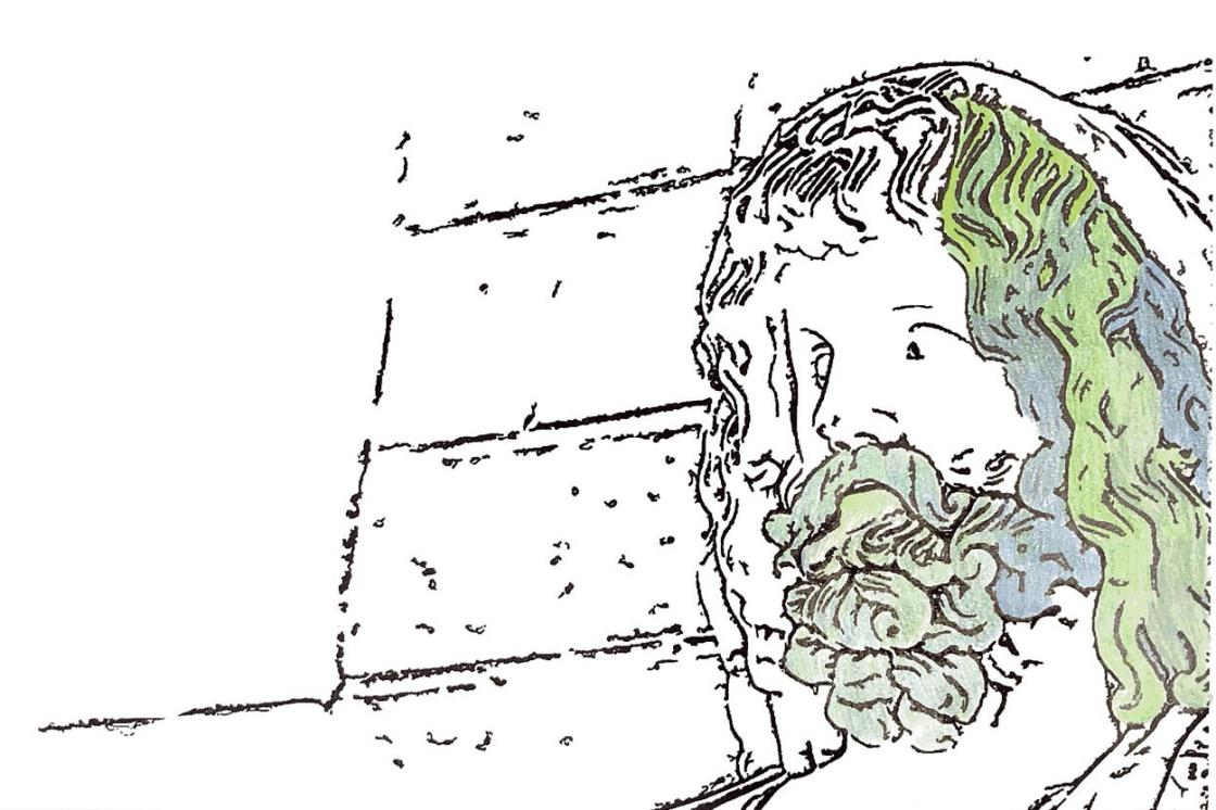 Partially colored photo of a Weeping Zeus coloring page